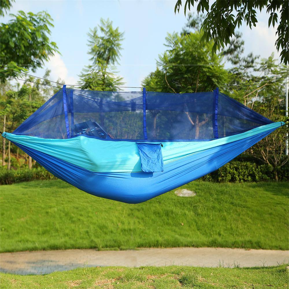 None Outdoor Portable Nylon Hammock with Mosquito Net, 600 lbs. Load 2-Persons, Swing Hanging Bed, for Hiking Camping