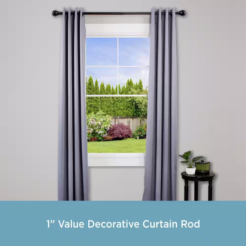 Kenney Layla 30 in. - 84 in. Adjustable Single Value Curtain Rod 1 in. Diameter in Black with Ball Finials