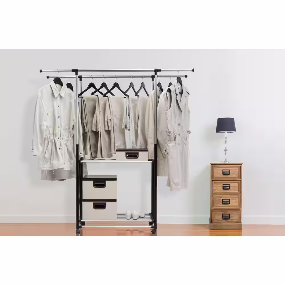 Greenway Stainless Steel Collapsible Double-Bar Garment Rack