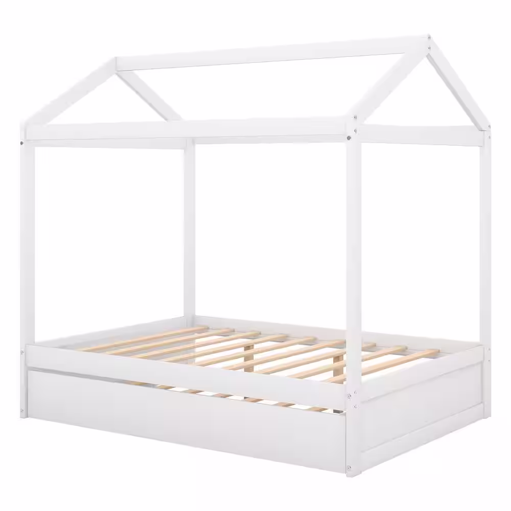 Harper & Bright Designs White Full House Bed with Trundle