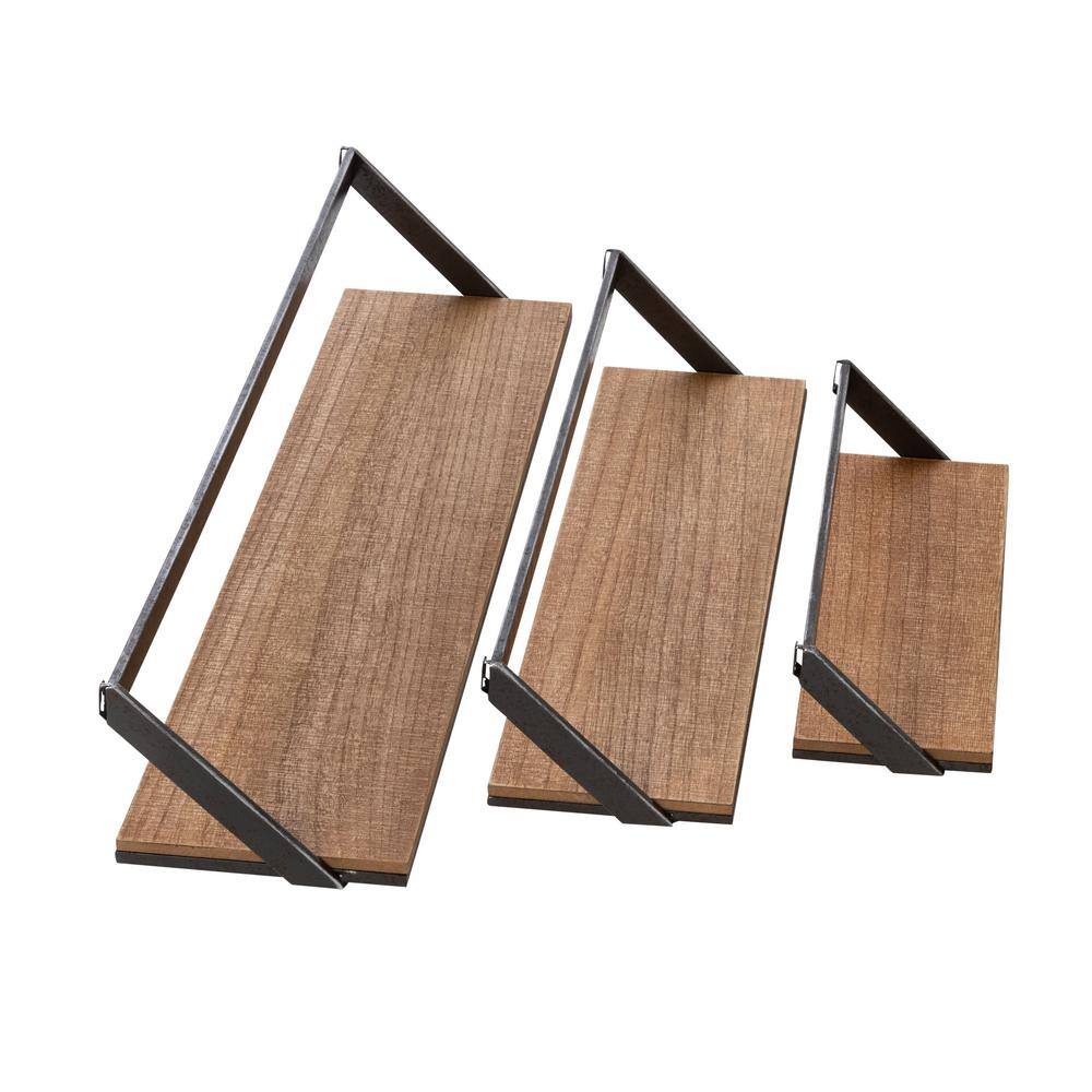 Honey-Can-Do Black/Rustic Steel Floating Wall Shelves (Set of 3)