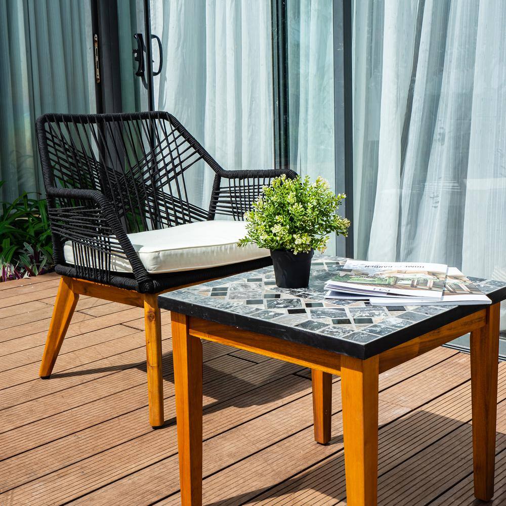 MADE 4 HOME Lucena 3-Piece Wicker Square Outdoor Bistro Set with Cream Cushions