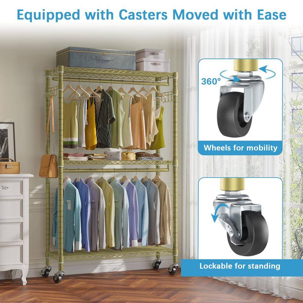 None Gold Metal Garment Clothes Rack with Wheels 45 in. W x 80 in. H