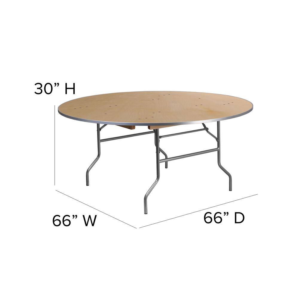 None 66 in. Natural Wood Tabletop Metal Frame Folding Table