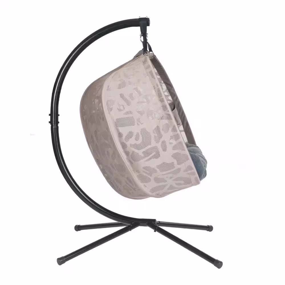 None 66 in. H x 50 in. W x 43 in. D Beige Hanging Pumpkin Loveseat Chair Hammock with Gray Cushion, and Branch Design