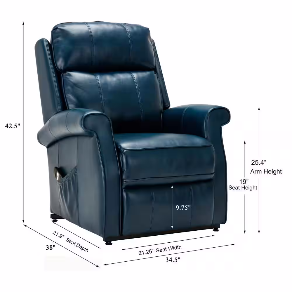 None Lehman 35 in. Width Big and Tall Navy Blue Faux Leather 3 Position Recliner