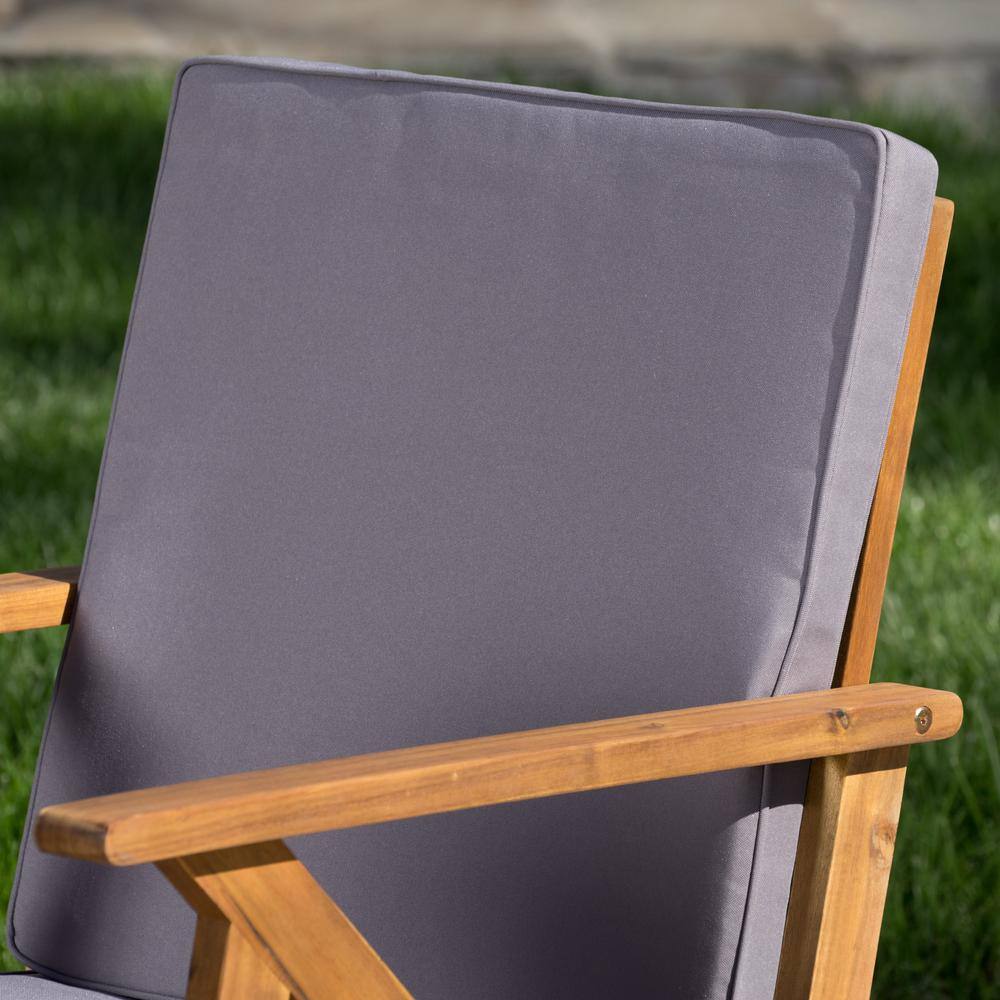 Noble House Panama Teak Finish 4-Piece Wood Patio Conversation Set with Grey Cushions