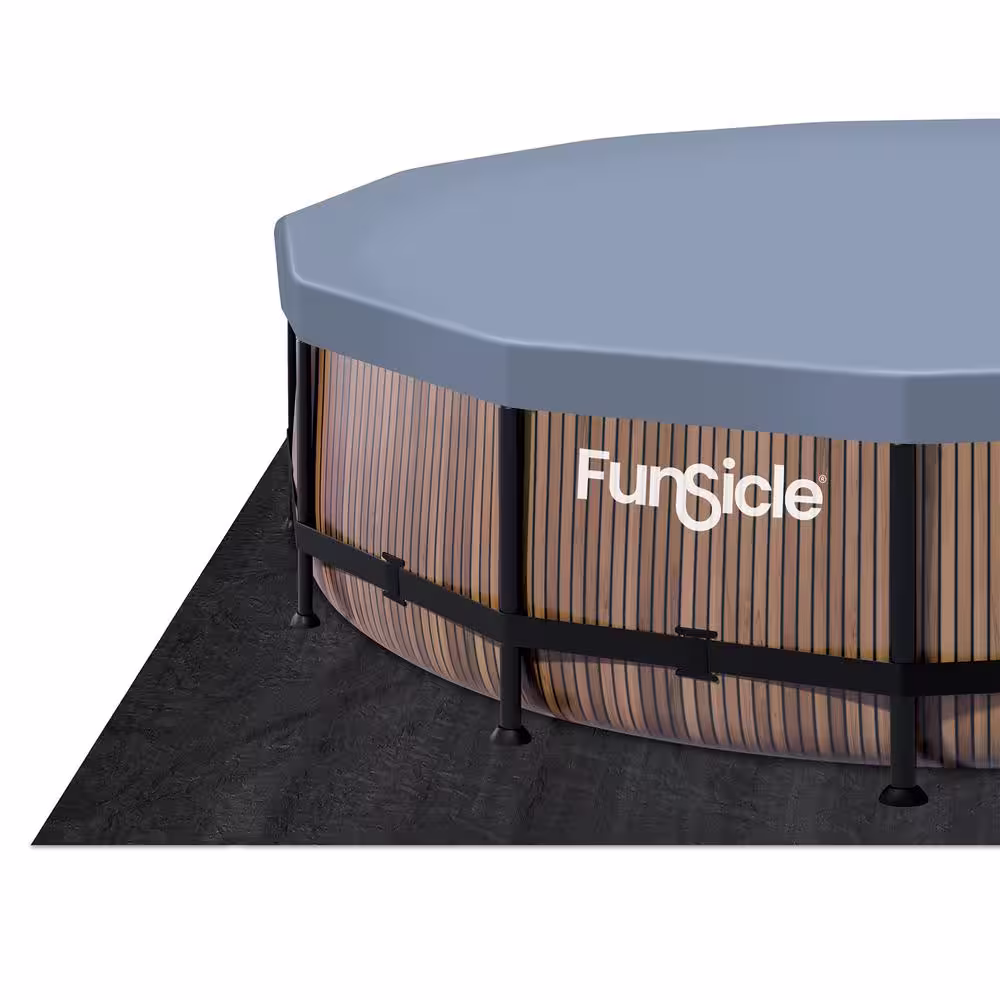 None 14 ft. Round 42 in. Deep Metal Frame Above Ground Pool, Natural Teak