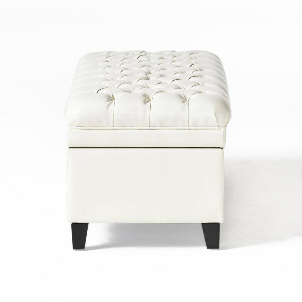Noble House Juliana Tufted Ivory PU Leather Storage Bench