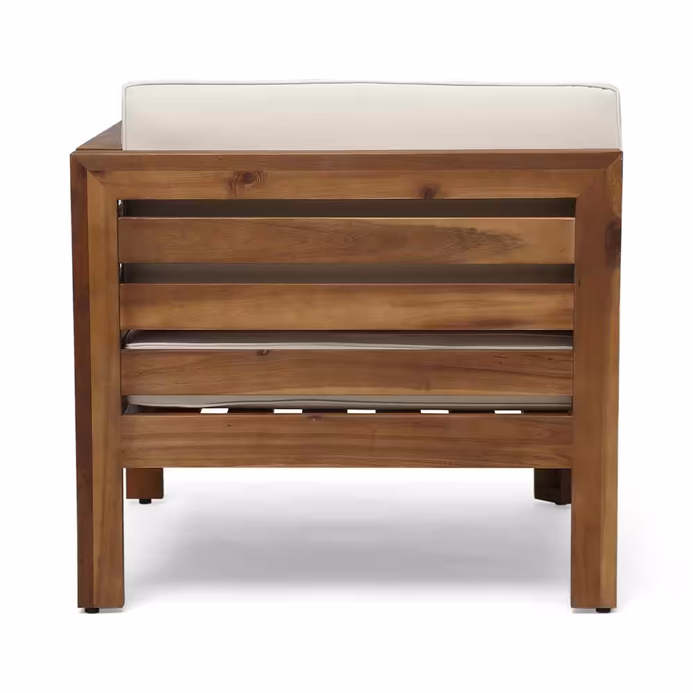 Noble House Cambridge Teak Brown 5-Piece Wood Patio Conversation Sectional Seating Set with Beige Cushions