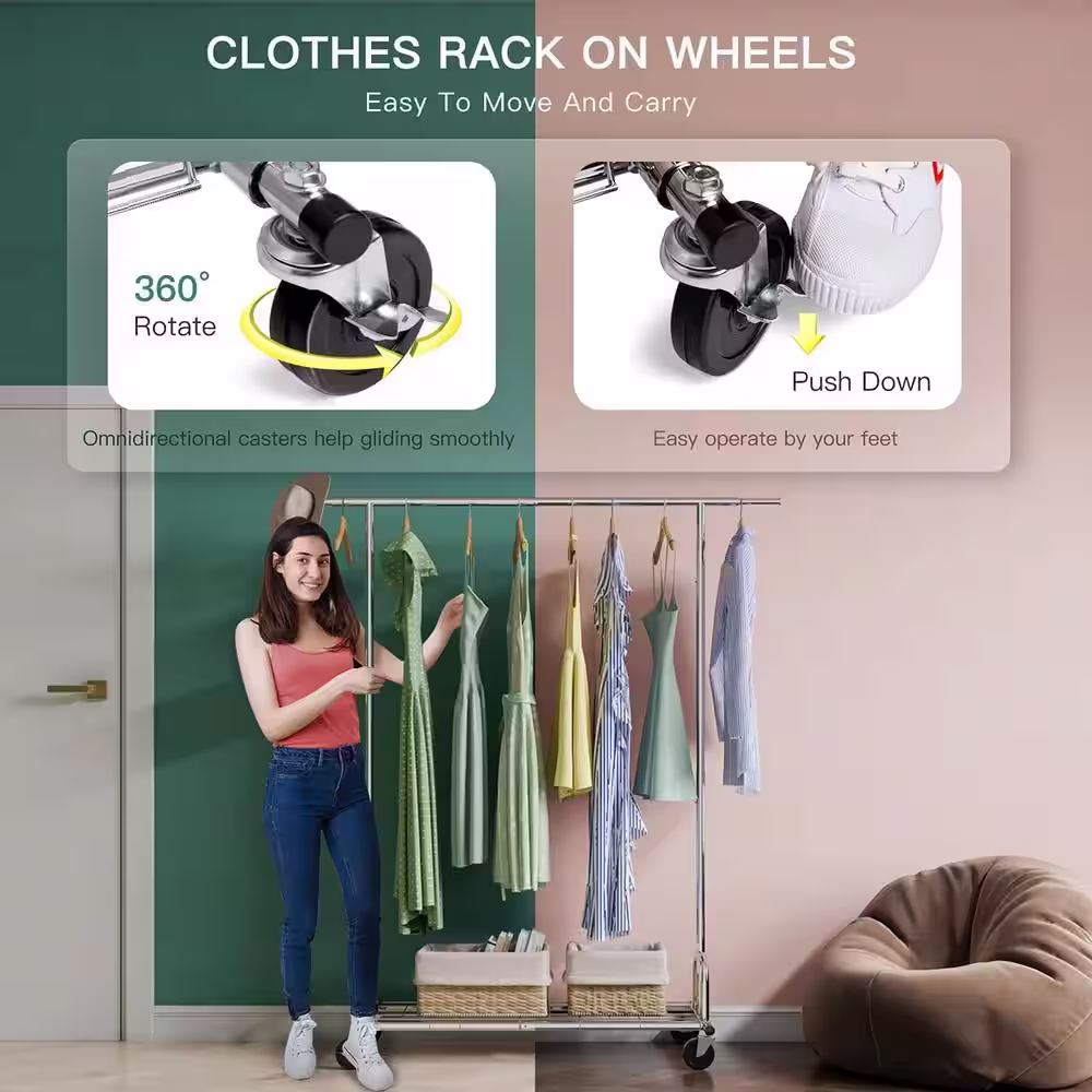 None Chrome Metal Adjustable Garment Clothes Rack 51 in. W x 70 in. H