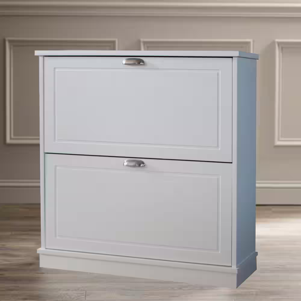 None 31.75 in. H x 30 in. W White Wood Shoe Storage Cabinet