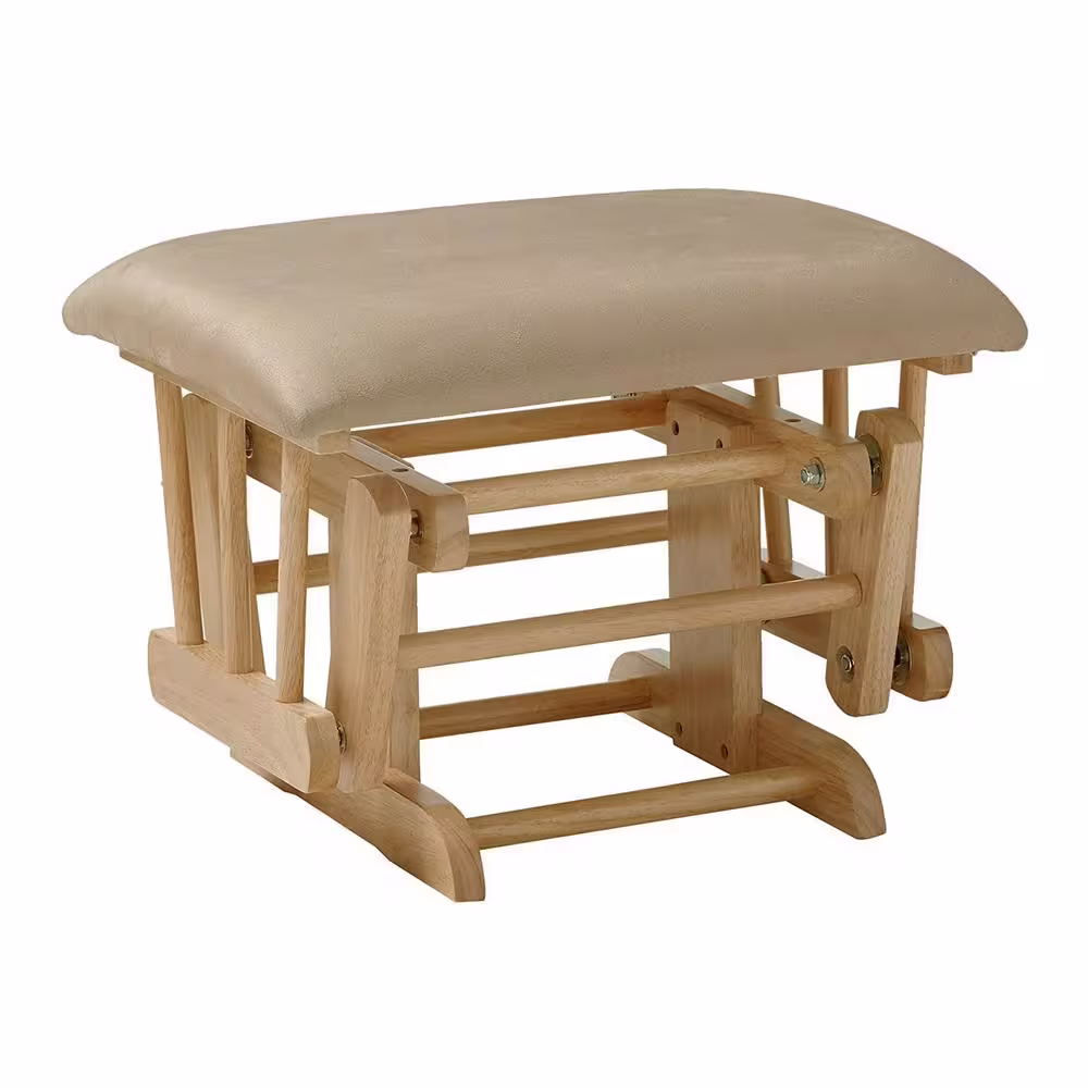 Benjara Rehan Glider Brown and Natural Oak Chair and Ottoman (2 Piece pack)