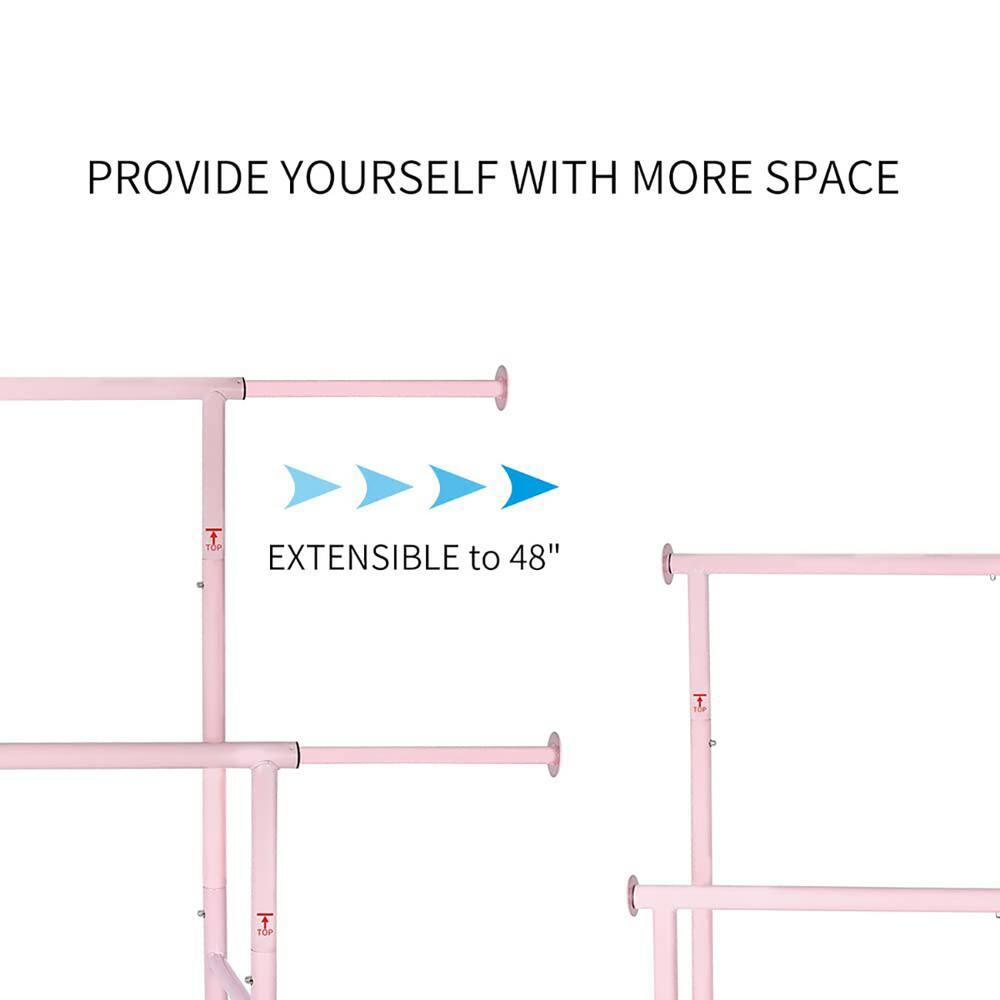 None Pink Metal Garment Clothes Rack Double Rod 48 in. W x 65 in. H
