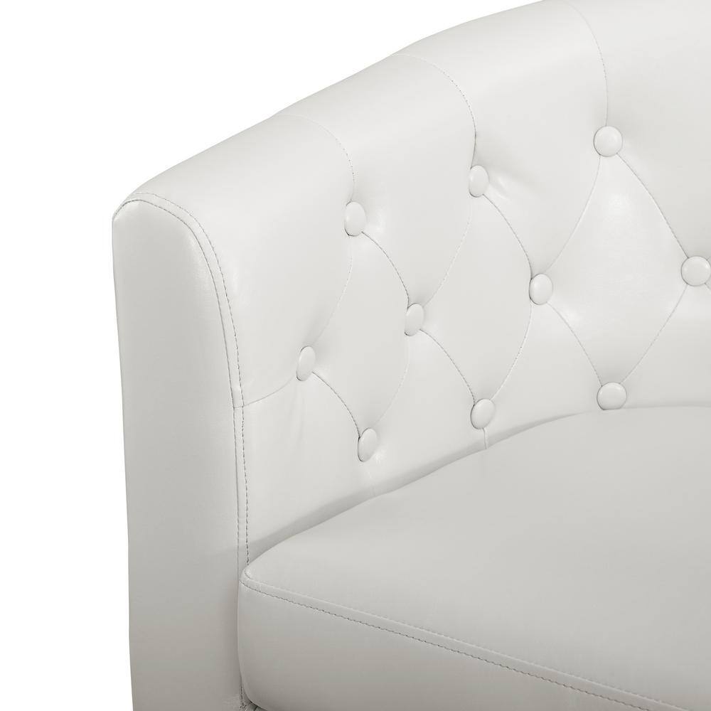 HOMESTOCK White Love Seat, Button Tufted Faux Leather Barrel Loveseat, Midcentury Modern 2-Seater Couch, Small Loveseat
