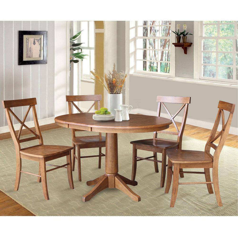 International Concepts Distressed Oak 48 in. Oval Dining Table with 4-X Back Side Chairs (5-Piece)