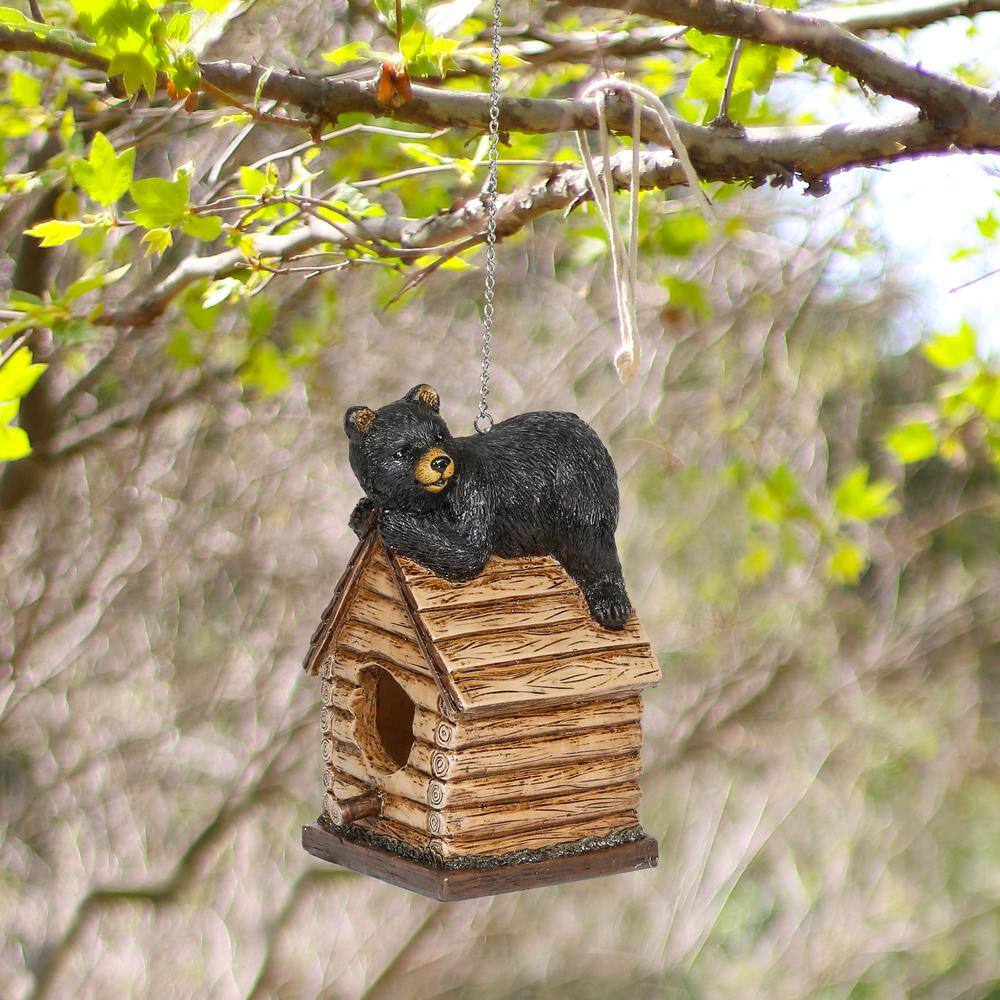Alpine Corporation Log Cabin Hanging Birdhouse with Bear Figure