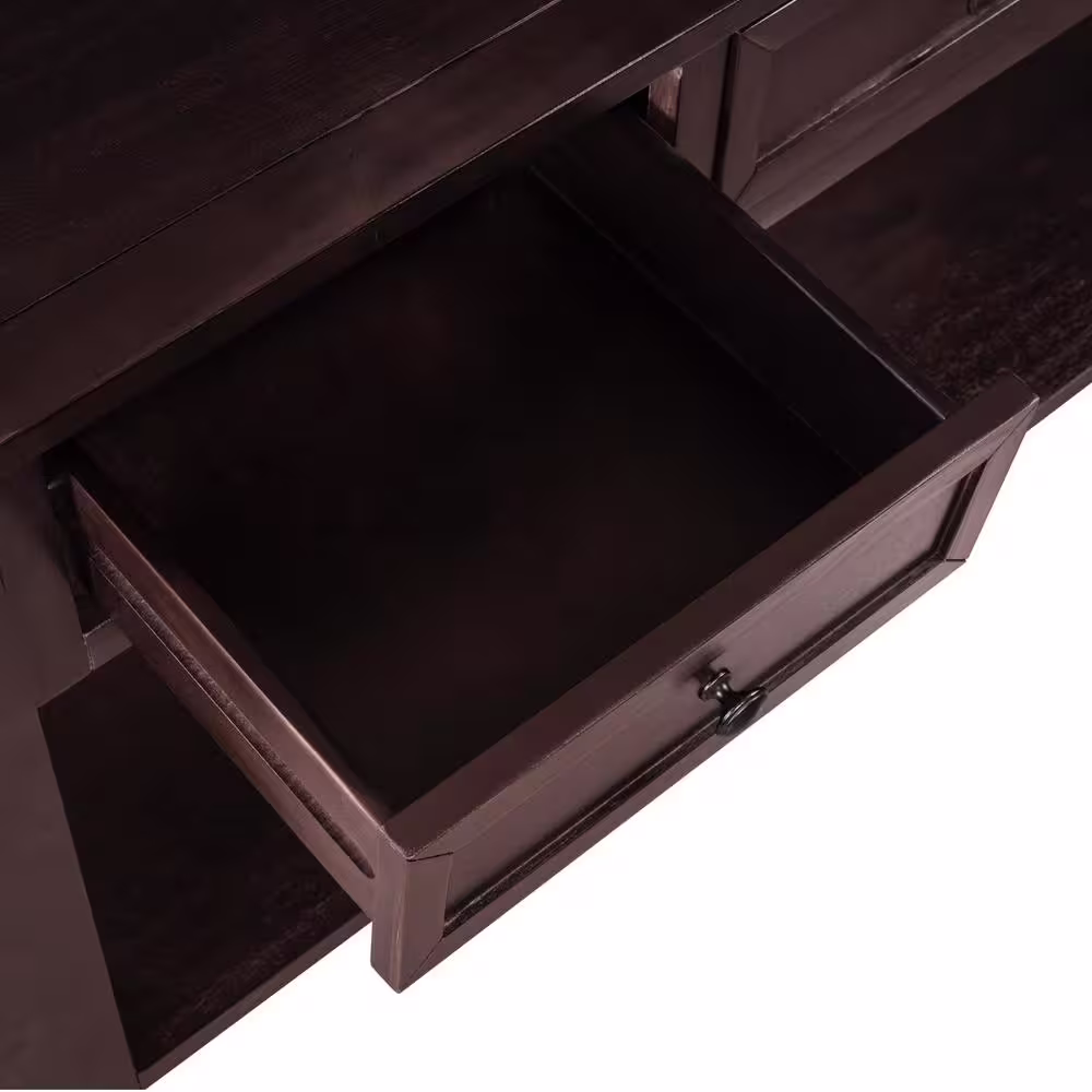Harper & Bright Designs 55.1 in. Espresso Rectangle Wood Console Table with 3 Drawers and Bottom Shelf