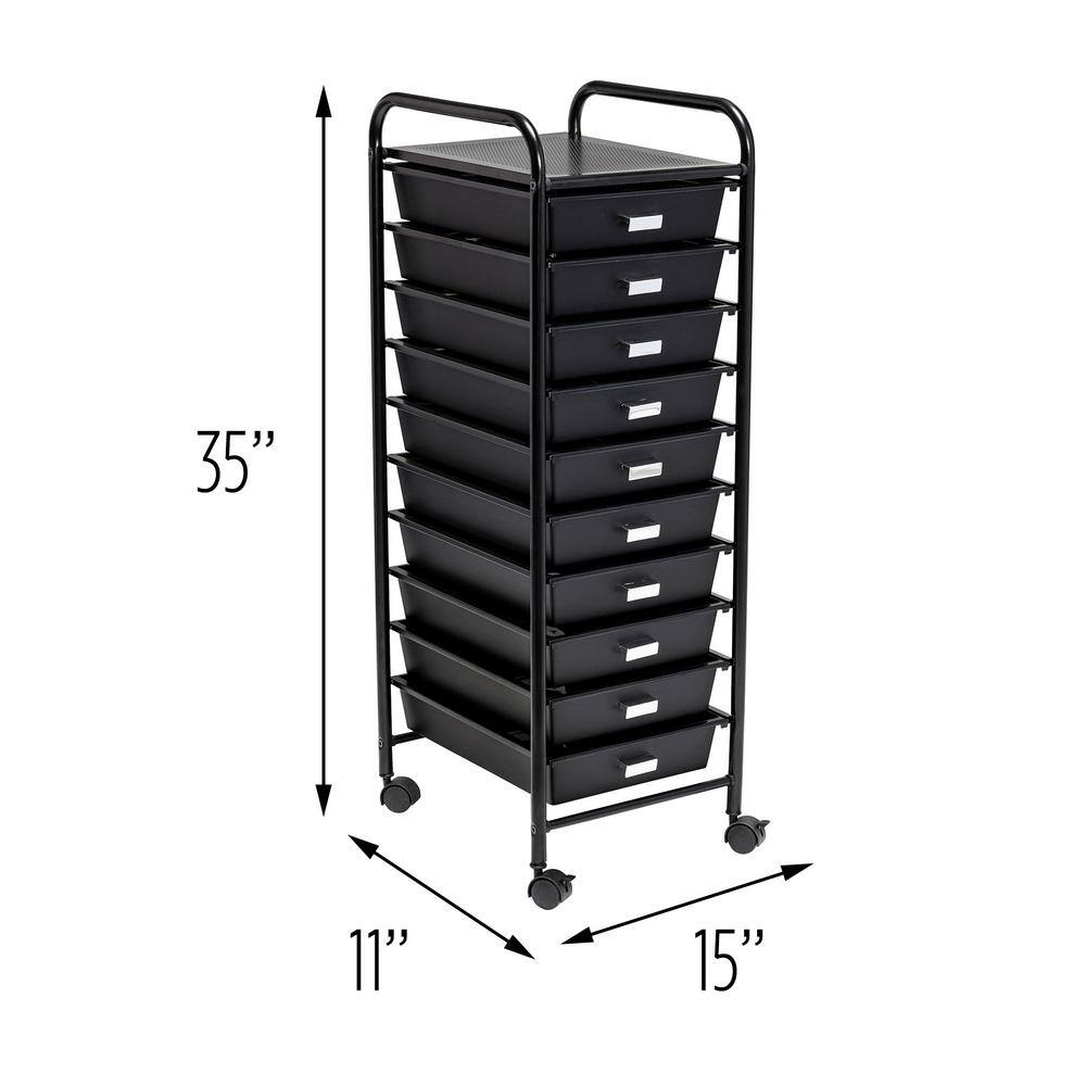 Honey-Can-Do Steel and Plastic Rolling 10-Drawer Cart in Black
