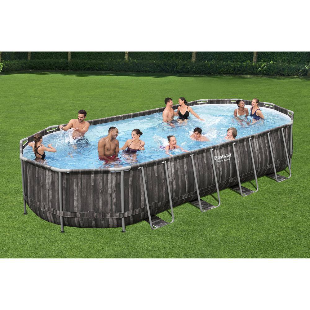 Bestway 24 ft. x 12 ft. Oval 48 in. Deep Soft-Sided Above Ground Swimming Pool Set