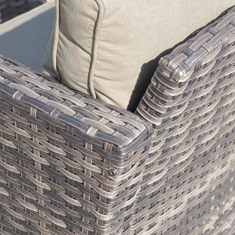 XIZZI Megon Holly Gray 10-Piece Wicker Patio Conversation Seating Sofa Set with Beige Cushions and Swivel Rocking Chairs