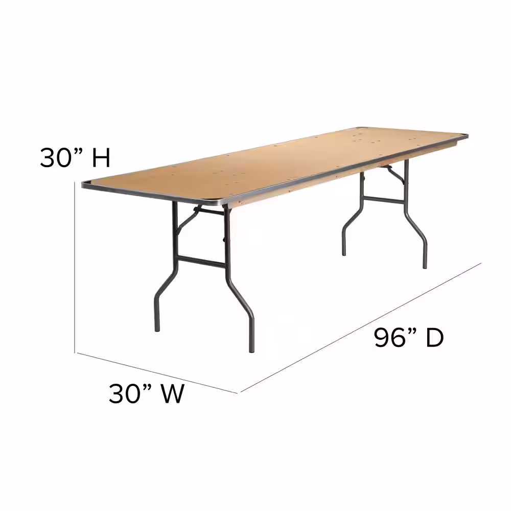 None 96 in. Natural Wood Tabletop Metal Frame Folding Table