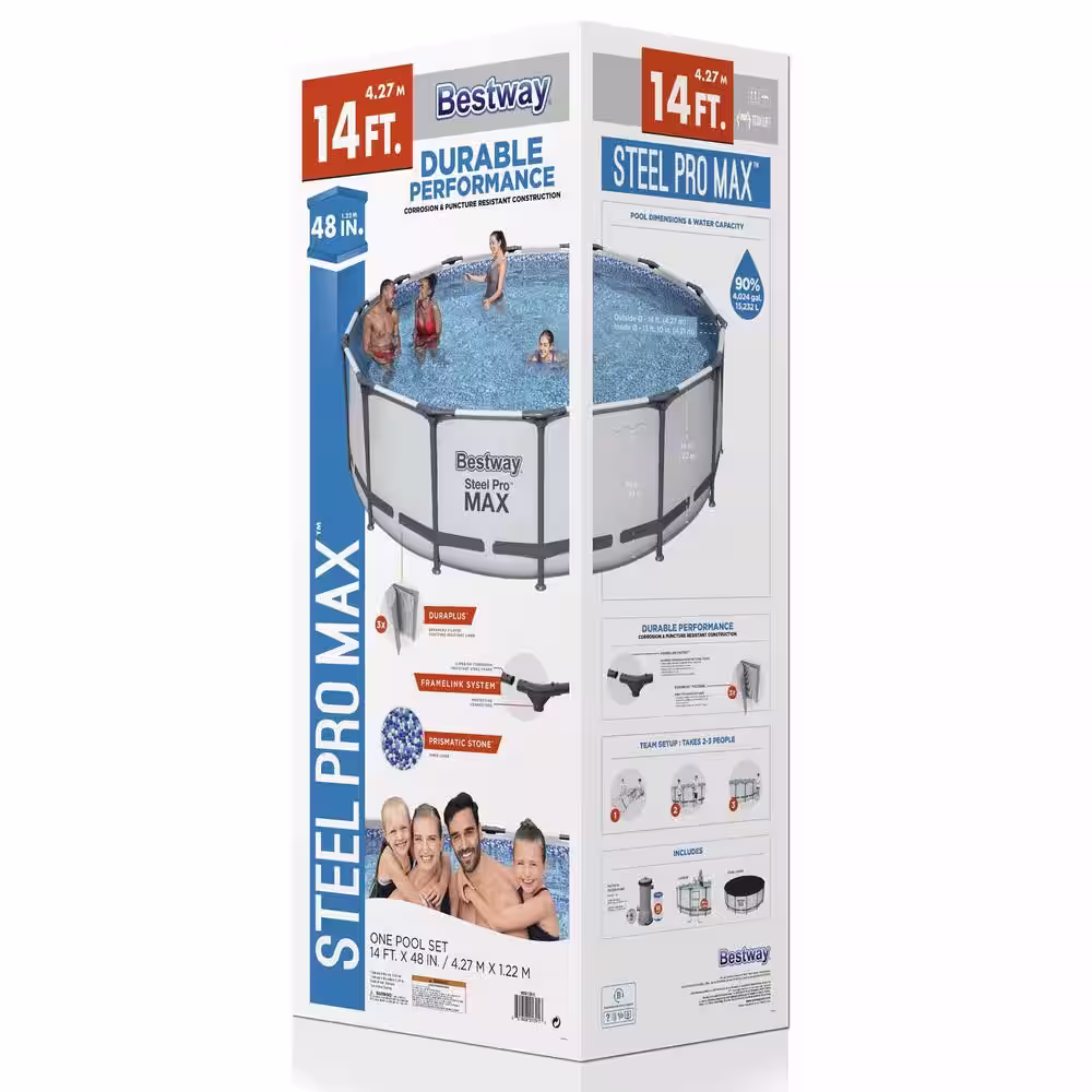 Bestway Steel Pro MAX 168 in. Round 48 in. D Above Ground Swimming Metal Frame Pool Set