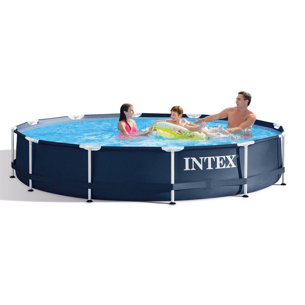 INTEX 12' x 12' Round 30 in. Deep Metal Frame Above Ground Outdoor Swimming Pool with Pump