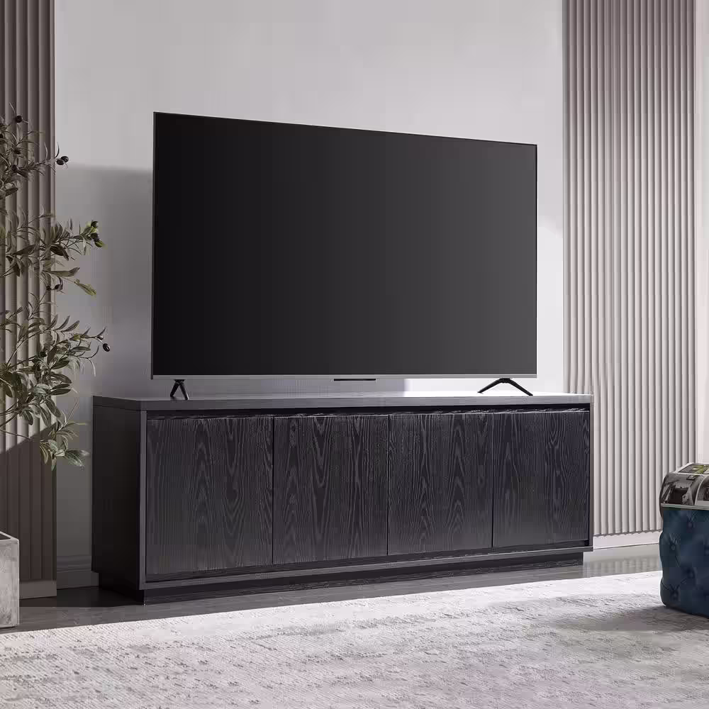 None Presque 68 in. Black Grain Rectangular TV Stand Fits TV's up to 75 in.