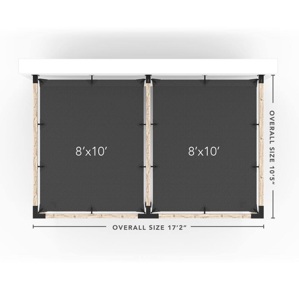 TOJA GRID 10 ft. L x 16 ft. W Double Wall Mount Pergola Kit with 2 Denim Shade Sails, 4x4 Wood