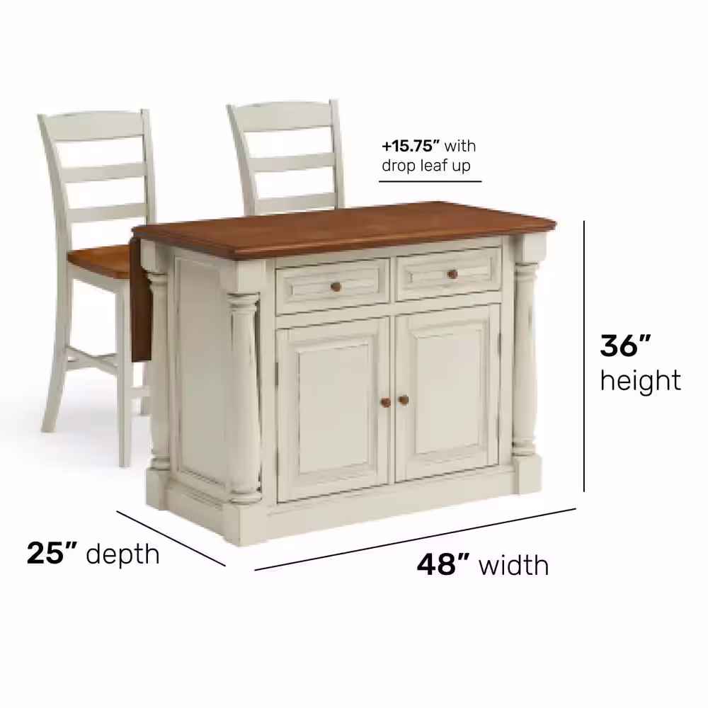 HOMESTYLES Monarch White Kitchen Island With Seating