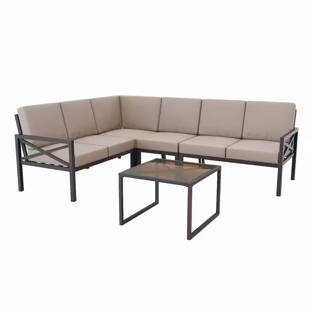 Leisure Made Blakely 5-Piece Aluminum Sectional Seating Set with Tan Polyester Cushions
