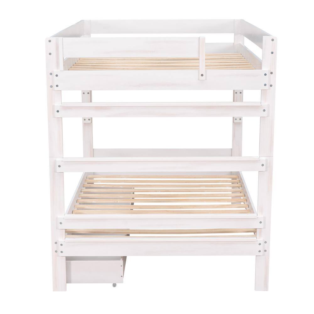 Harper & Bright Designs White Full Over Full Wood Bunk Bed with 2-Drawers