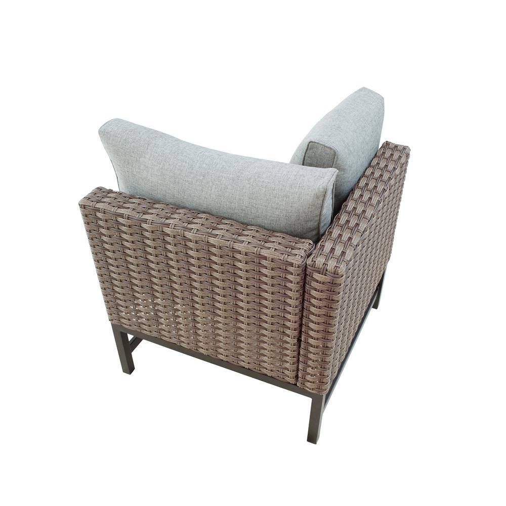 Patio Festival Right-Angle 5-Piece Wicker Patio Conversation Seating Set with Gray Cushions