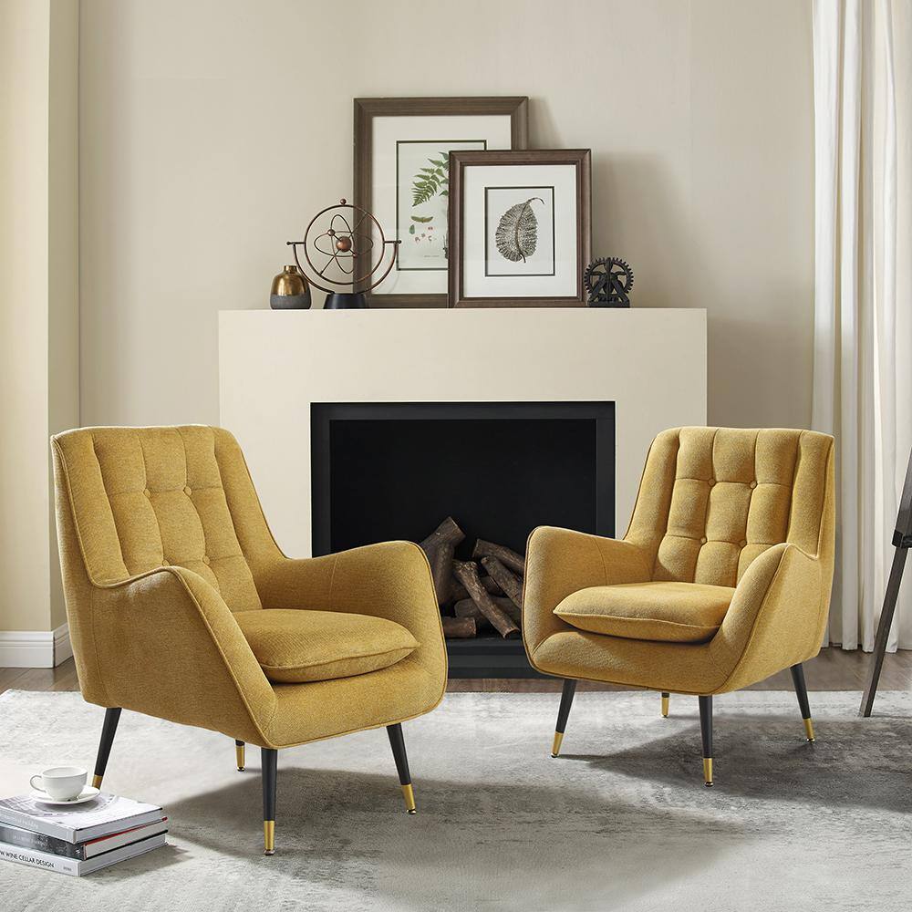 None MIA Yellow Fabric Mid-Century Accent Arm Chair with Cushion and Legs