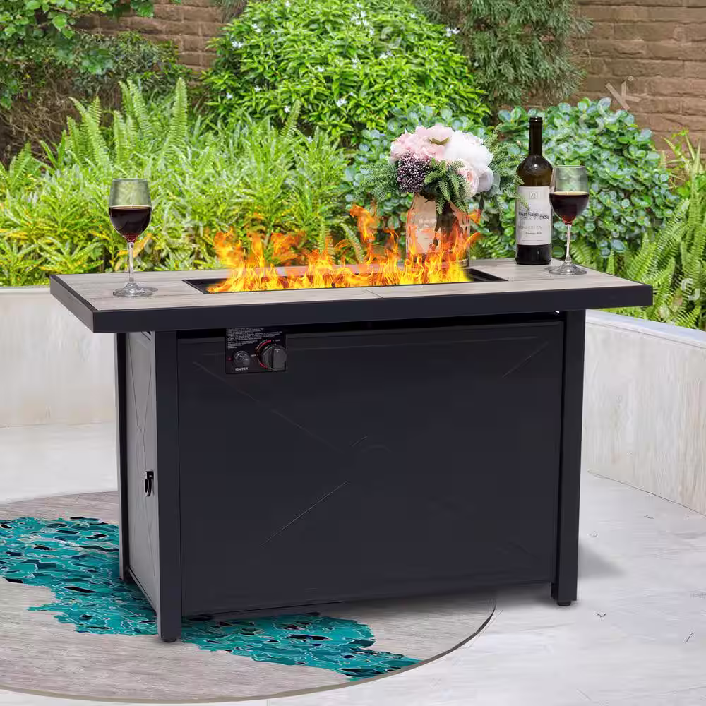 Nuu Garden 50,000 BTU 42 in. Square 24.8 in H Ceramic Propane Gas Fire Pit Table with Cover