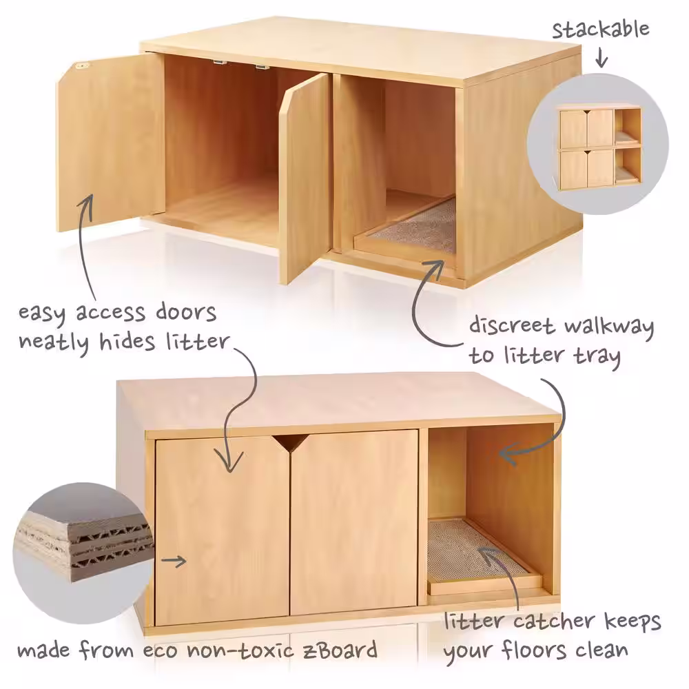 Way Basics Eco zBoard Natural Modern Cat Litter Box Enclosure Furniture