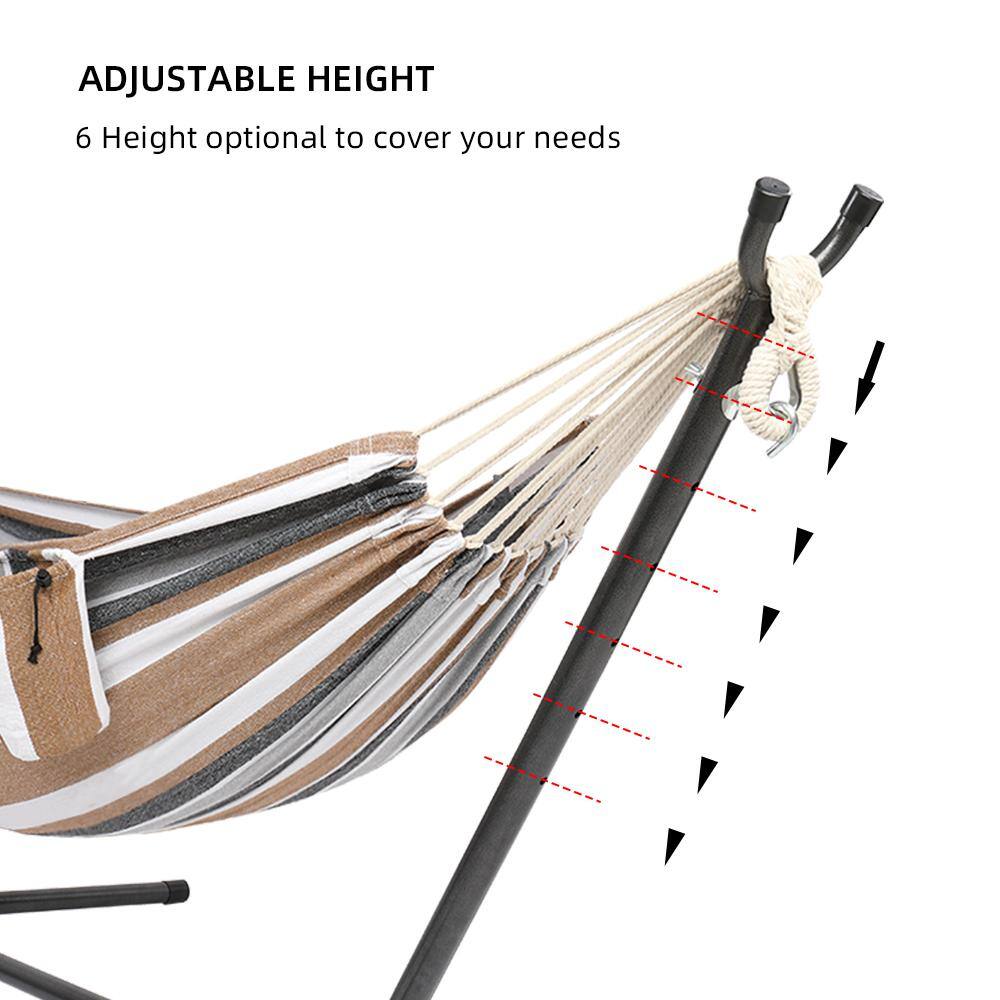 VINGLI 9 ft. Metal Hammock Stand with Double Hammock in Coffee