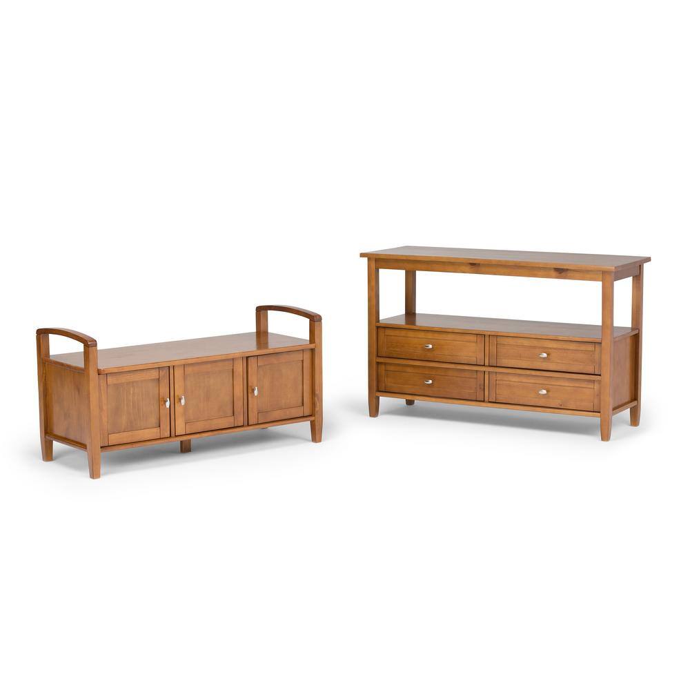 Simpli Home Warm Shaker Solid Wood 48 in. Wide Transitional Console Sofa Table in Light Golden Brown