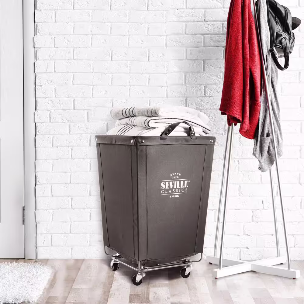 Seville Classics Gray Commercial Canvas Laundry Hamper Cart with Wheels