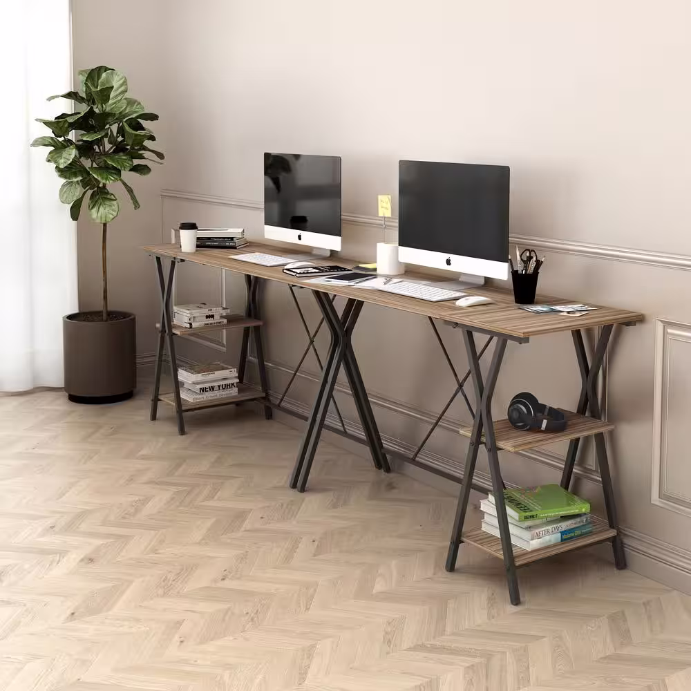 Homy Casa Maddie 47 in. Brown Manufactured Wood Computer Writing Desk with 2 Shelves