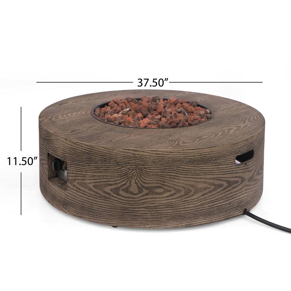 Noble House Midway Brown Wood Pattern Metal Circular Stone Fire Pit (No Tank Holder)