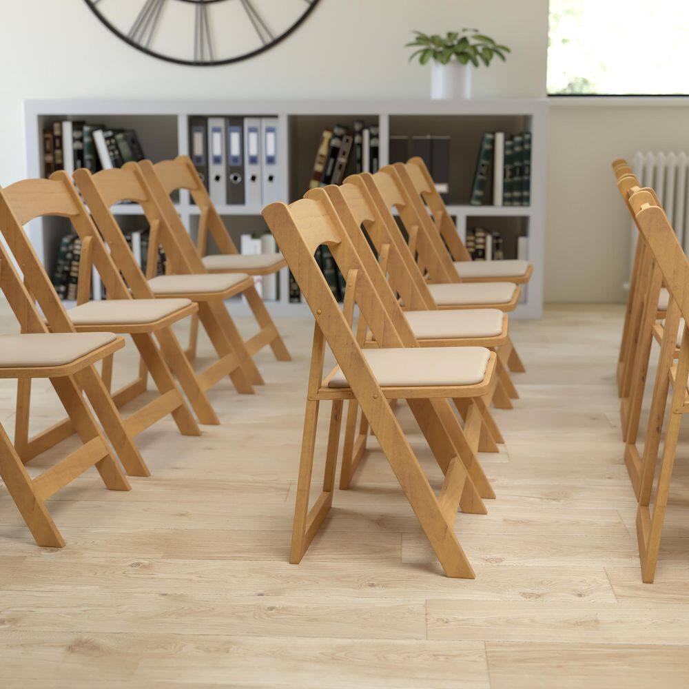 Flash Furniture Hercules Series Natural Wood Folding Chair with Vinyl Padded Seat