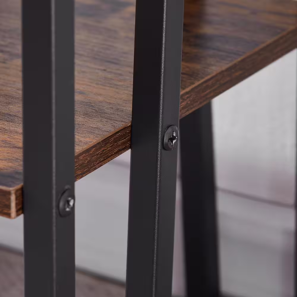 VECELO Modern Narrow Console Tables 55.1 in. Rectangle Wood Console Table with Shelves, Sofa Side Table, Foyer Table Brown