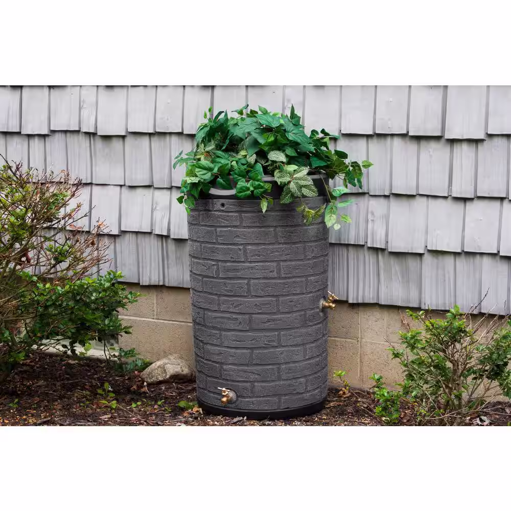 Good Ideas Impressions Downton 50 Gallon Darkened Ribs Dark Granite Rain Barrel