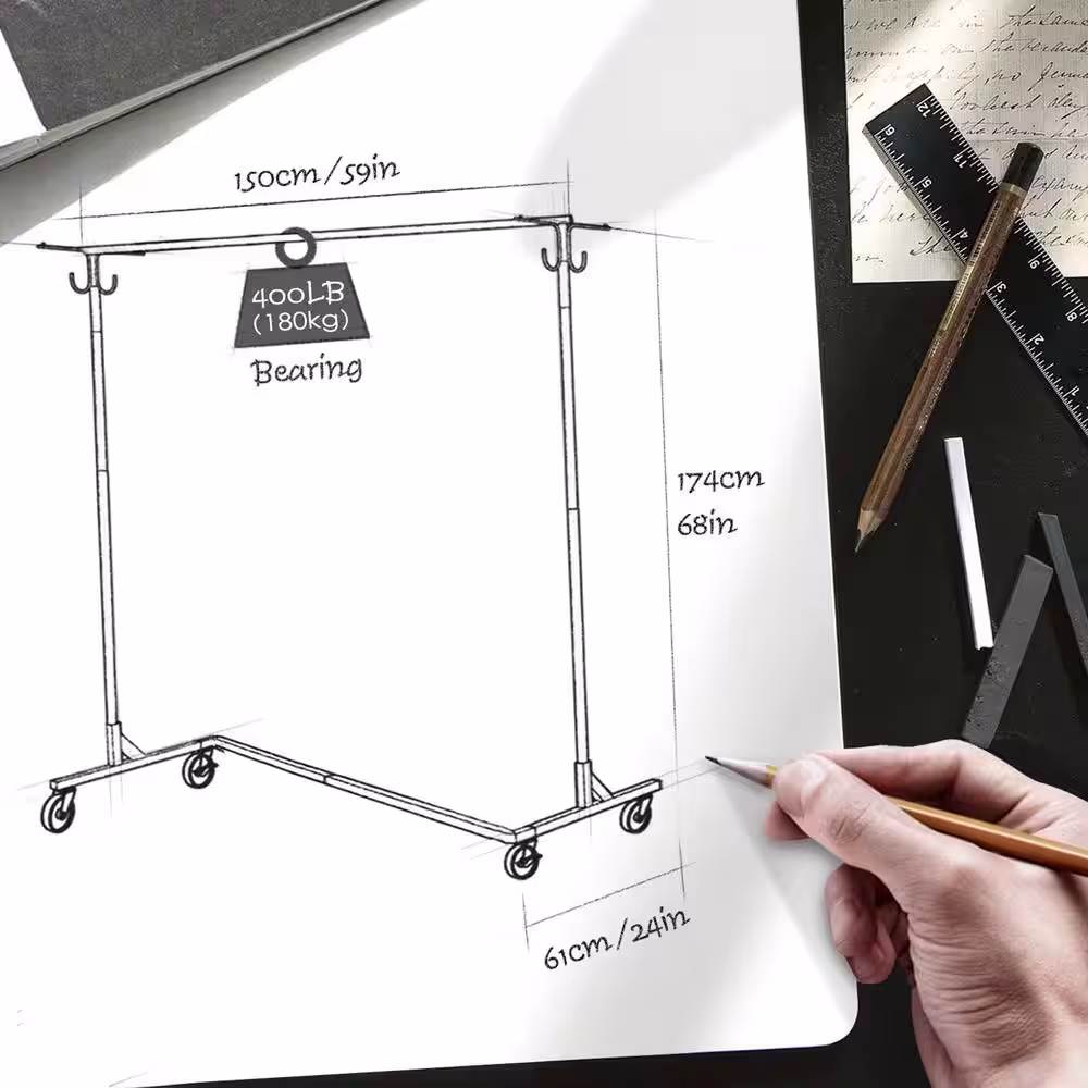 None Black Iron Garment Clothes Rack 59 in. W x 68 in. H