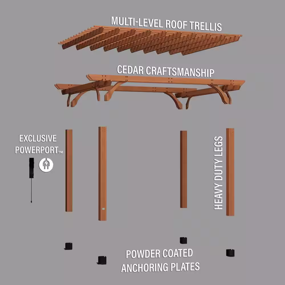 None Beaumont 14 ft. x 12 ft. Light Brown All Cedar Wooden Pergola
