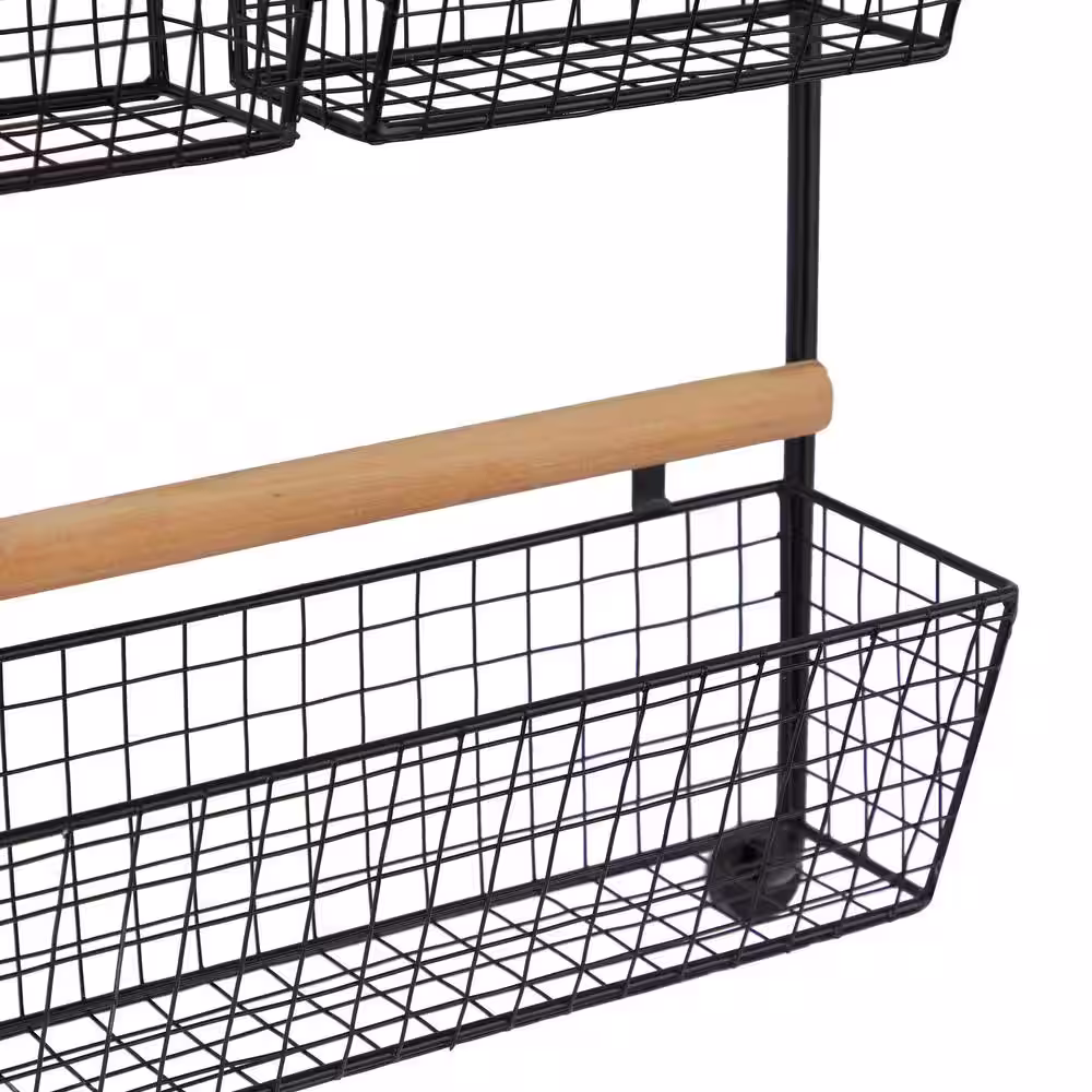 Litton Lane Black 4 Hanging Baskets Metal Wall Shelf