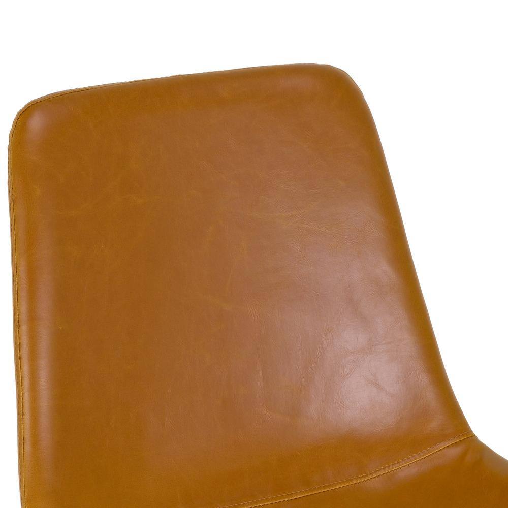 Glamour Home Set of 2 Alary Caramel Brown Faux Leather Side Chair Modern Dining Chair with Black Iron Legs