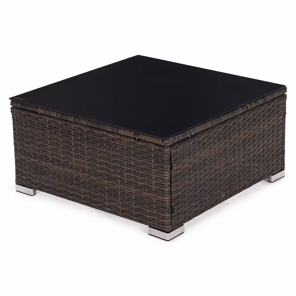 None 7-Piece Wicker Patio Sectional Sofa Set with Beige Cushions